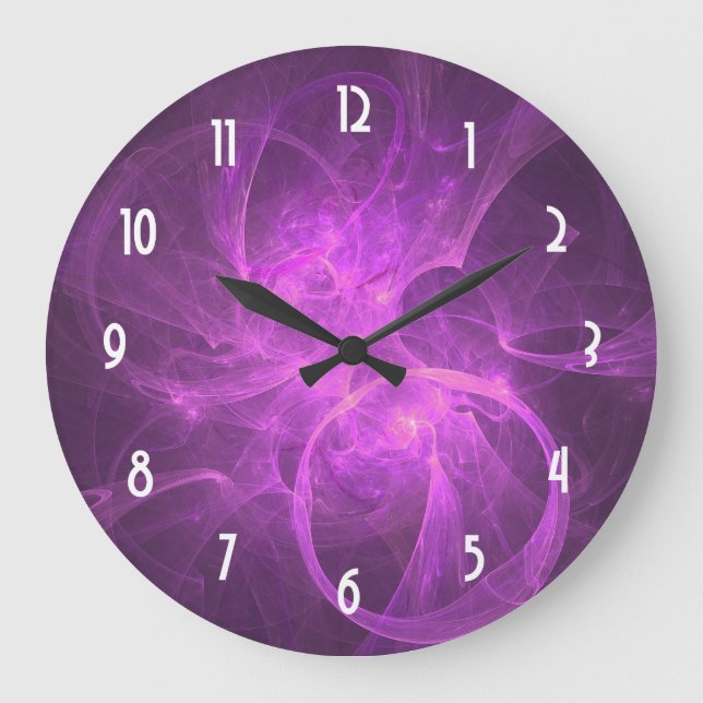 Pink and Purple Abstract Fractal with Circles Large Clock (Front)