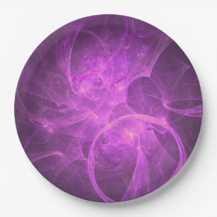 Pink and Purple Abstract fractal with Circles Paper Plate