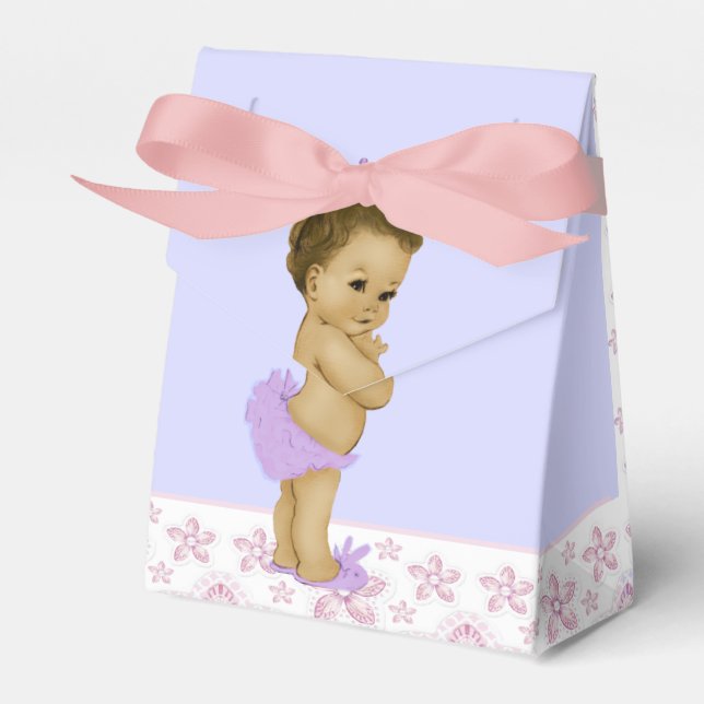 Pink and Purple African American Baby Girl Shower Favour Box (Front Side)
