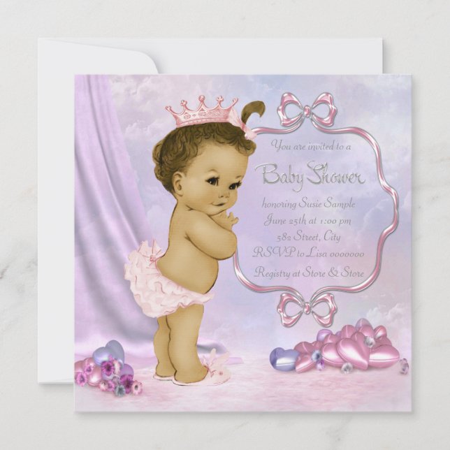 Pink and Purple African American Baby Girl Shower Invitation (Front)