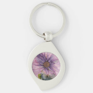 pink and purple alcohol ink flower key ring