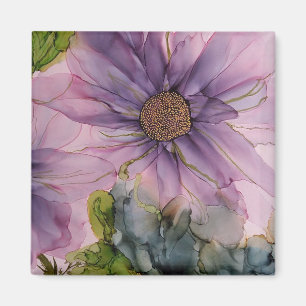 pink and purple alcohol ink flower magnet