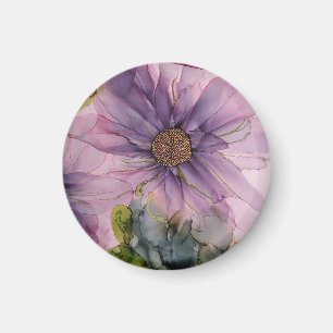 pink and purple alcohol ink flower magnet