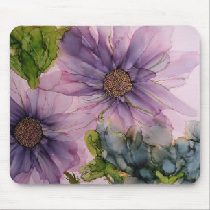 pink and purple alcohol ink flower mouse mat