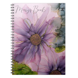 pink and purple alcohol ink flower notebook