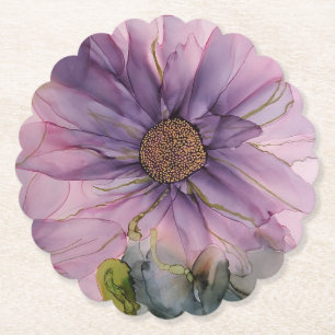 pink and purple alcohol ink flower paper coaster