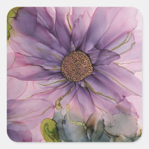 pink and purple alcohol ink flower  square sticker