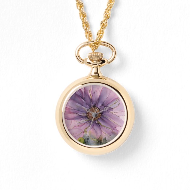 pink and purple alcohol ink flower   watch (Front)