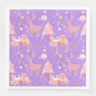 Pink and Purple and Gold Christmas Design Napkin