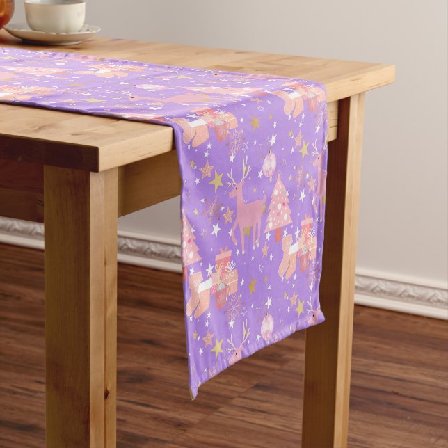 Pink and Purple and Gold Christmas Design Short Table Runner (In Situ)