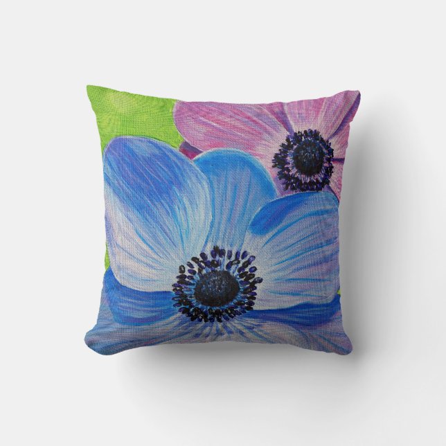 Pink and Purple Anemones Painting Cushion (Front)
