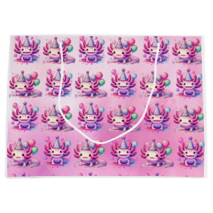 Pink and Purple Axolotl Girl's Birthday Party Large Gift Bag