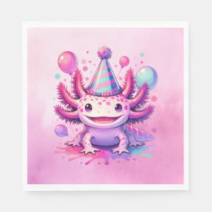 Pink and Purple Axolotl Girl's Birthday Party Napkin