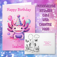 Pink and Purple Axolotl Personalised Birthday