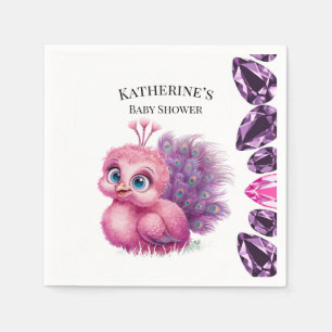 Pink and Purple Baby Peacock Baby Shower Napkin