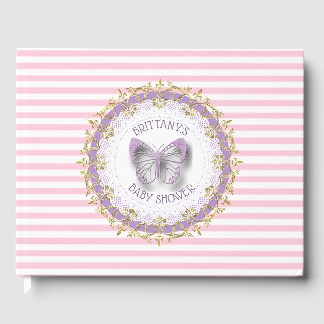 Pink and Purple Baby Personalised Shower Guestbook (Front)