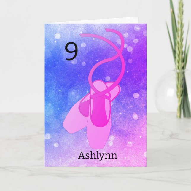 Pink and Purple Ballet 9th Birthday Card (Front)