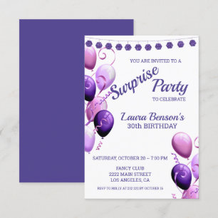 Pink And Purple Balloons Birthday Invitation