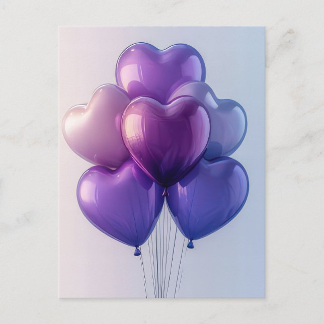 Pink and Purple Balloons Valentine's Greeting Postcard (Front)