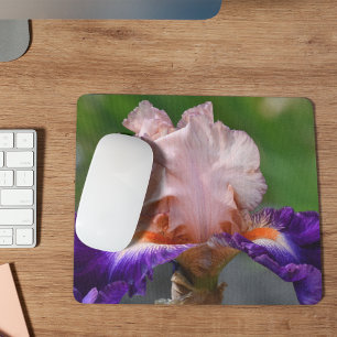 Pink and Purple Bearded Iris Floral Mouse Mat