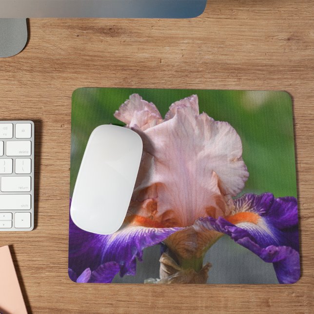 Pink and Purple Bearded Iris Floral Mouse Mat (In Situ)