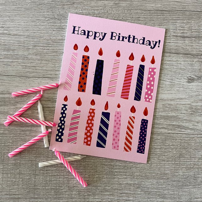 Pink and Purple Birthday Candles Personalised Card (Creator Uploaded)