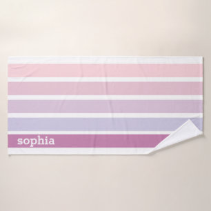 Pink and Purple Bold Stripe Custom NameBath Towel 