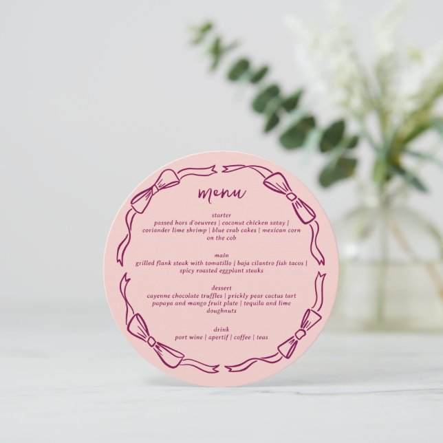 Pink and Purple Bow Doodle Frame Menu (Standing Front)