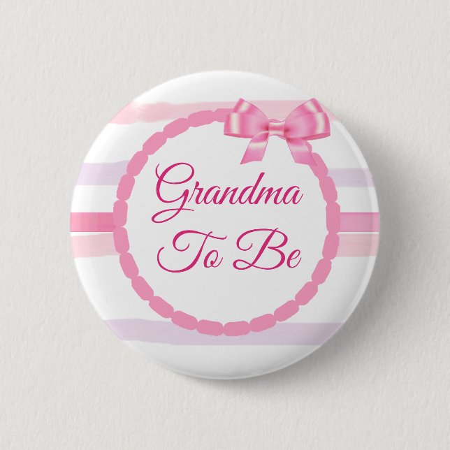 Pink and Purple Bow Grandma to be Baby Shower 6 Cm Round Badge (Front)