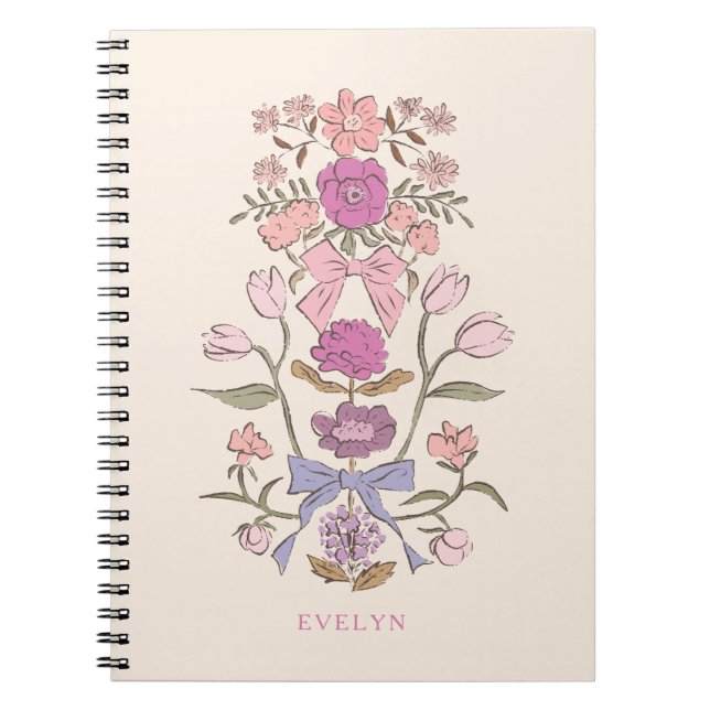 Pink and Purple Bows and Blossoms Notebook (Front)