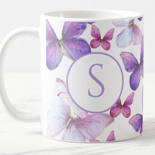 Pink and Purple Butterflies Custom Monogram Coffee Mug