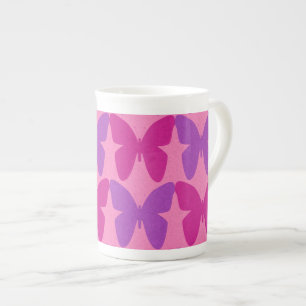 Pink and purple butterflies pattern bone china mug