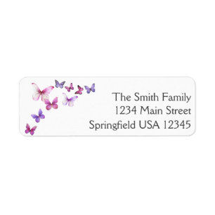 Pink and purple Butterflies return address label