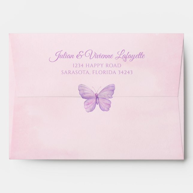 Pink and Purple Butterfly Baby Shower Birthday Envelope (Back (Top Flap))