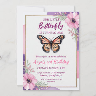 pink and purple butterfly birthday invitations