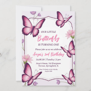pink and purple butterfly birthday invitations