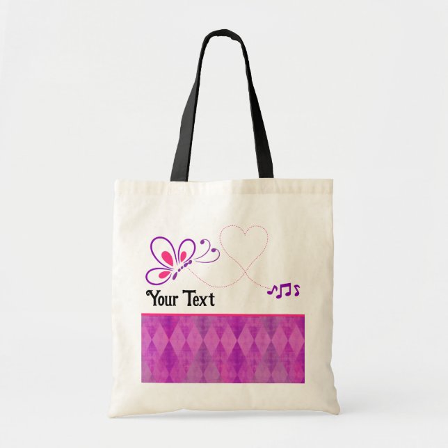 Pink and Purple Butterfly Heart Customized Tote Bag (Front)