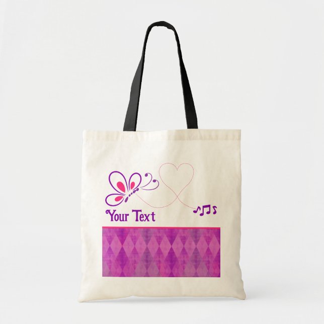 Pink and Purple Butterfly Heart Customized Tote Bag (Front)