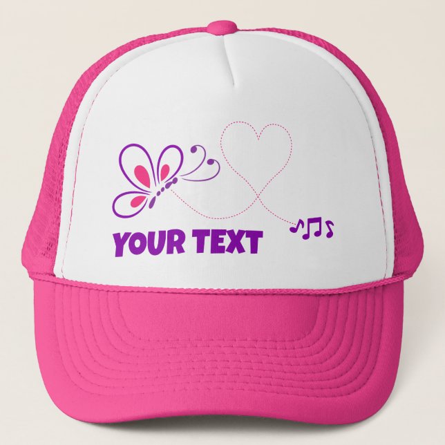 Pink and Purple Butterfly Heart Customized Trucker Hat (Front)