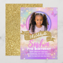 Pink and Purple Butterfly Kids Birthday Invitation