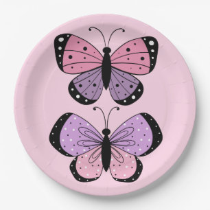 Pink and Purple Butterfly Paper Plate