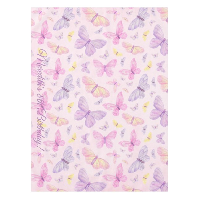 Pink and Purple Butterfly Party Table Cloth (Front)