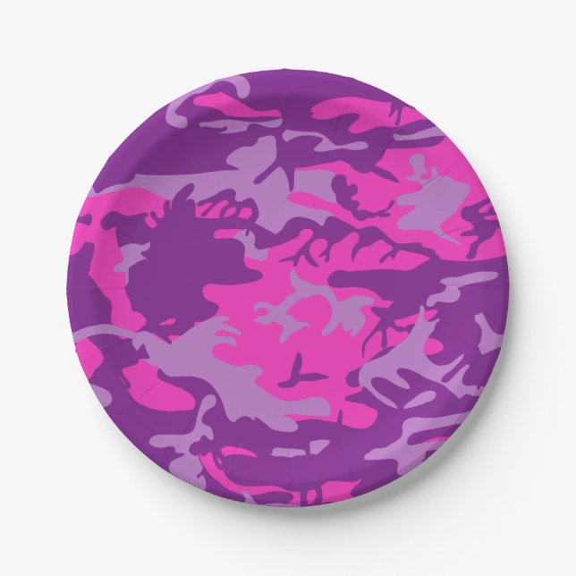 Pink and Purple Camo Paper Plate (Front)