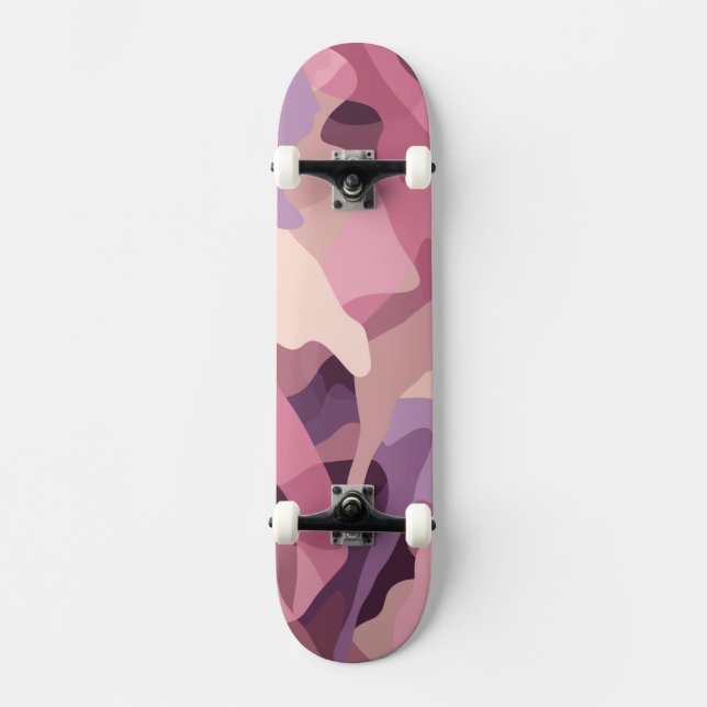 Pink and purple camouflage pattern skateboard (Front)