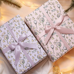 Pink and Purple Candy Theme Girl Birthday Wrapping Paper Sheet