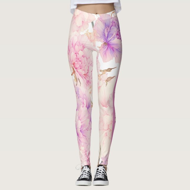 Pink and Purple Carnations, Relaxing  Leggings (Front)