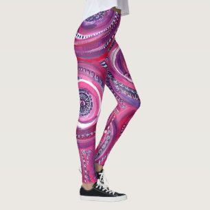 Pink and Purple Circles and Swirls Original Art Leggings