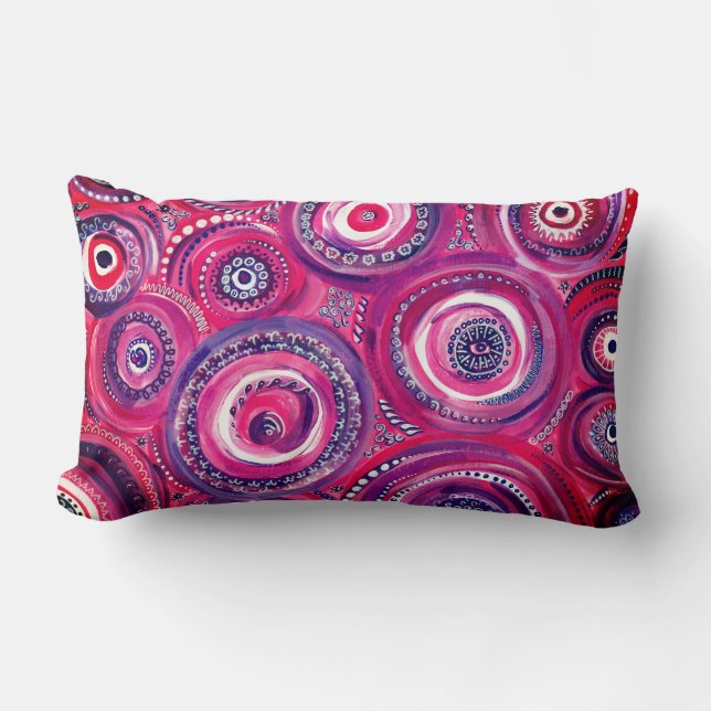 Pink and Purple Circles and Swirls Original Art Lumbar Cushion (Front)