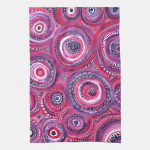 Pink and Purple Circles and Swirls Original Art Tea Towel