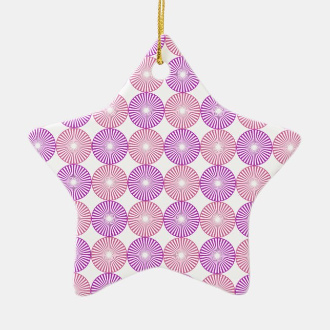 Pink and purple circles pattern ceramic tree decoration (Front)